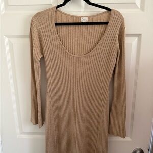 Pretty Tan Ribbed Knit Dress
